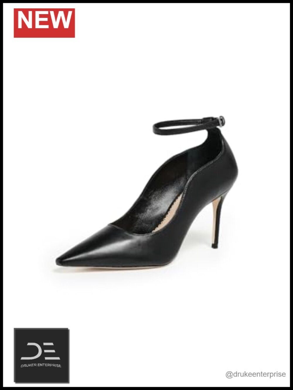 Leather Pointed Toe Ankle Strap Stiletto Heels - Double Padded Insole Party